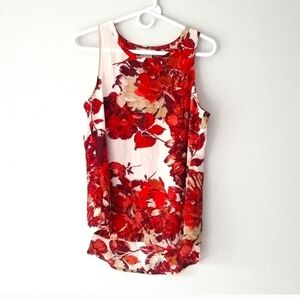 Van Heusen Tank Style Cami Blouse, Red Tan & Cream Flowers, Small